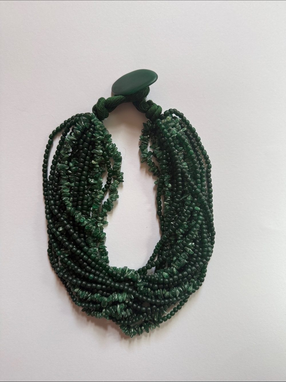 Handmade Dark Green Beaded Multi-Strand Necklace